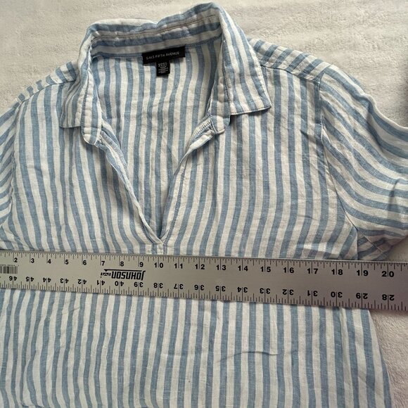 Saks Fifth Avenue Womens Blue Striped Linen Long Sleeve Popover Blouse Medium - Picture 6 of 7